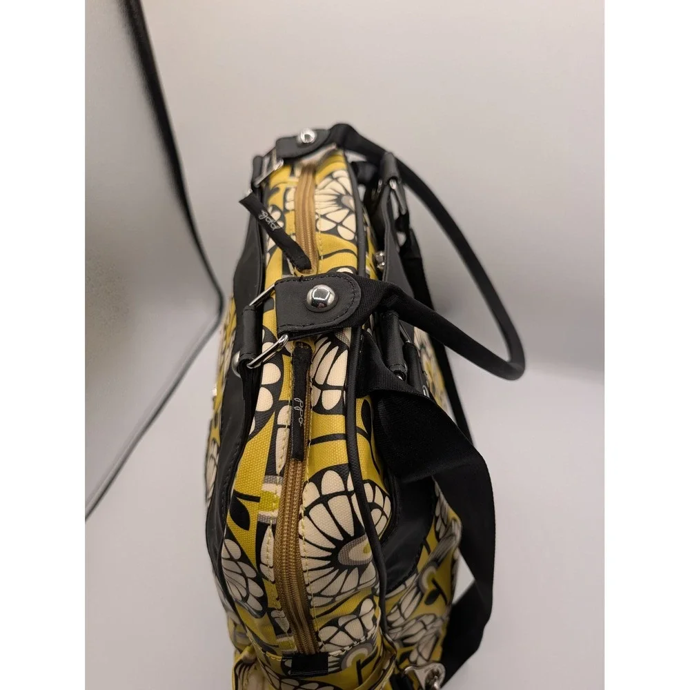 Petunia Pickle Bottom Boxy Backpack Diaper Bag Yellow Black Floral Glazed Canvas